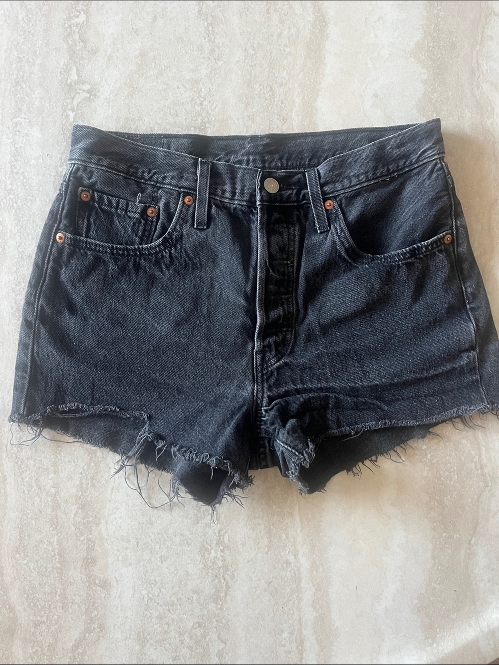Levi's Black Denim Raw Hem Cutoff Shorts